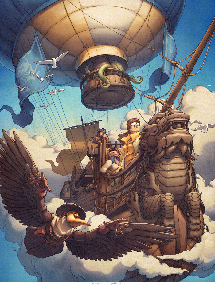 Steampunk dragon airship with an exotic crew.