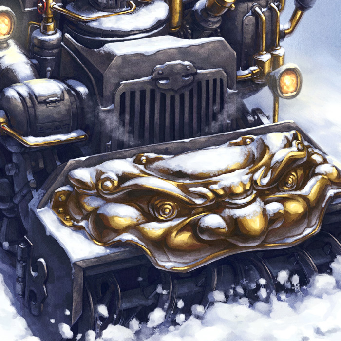 Detail of Chimera Chinese steampunk snowblower illustration.