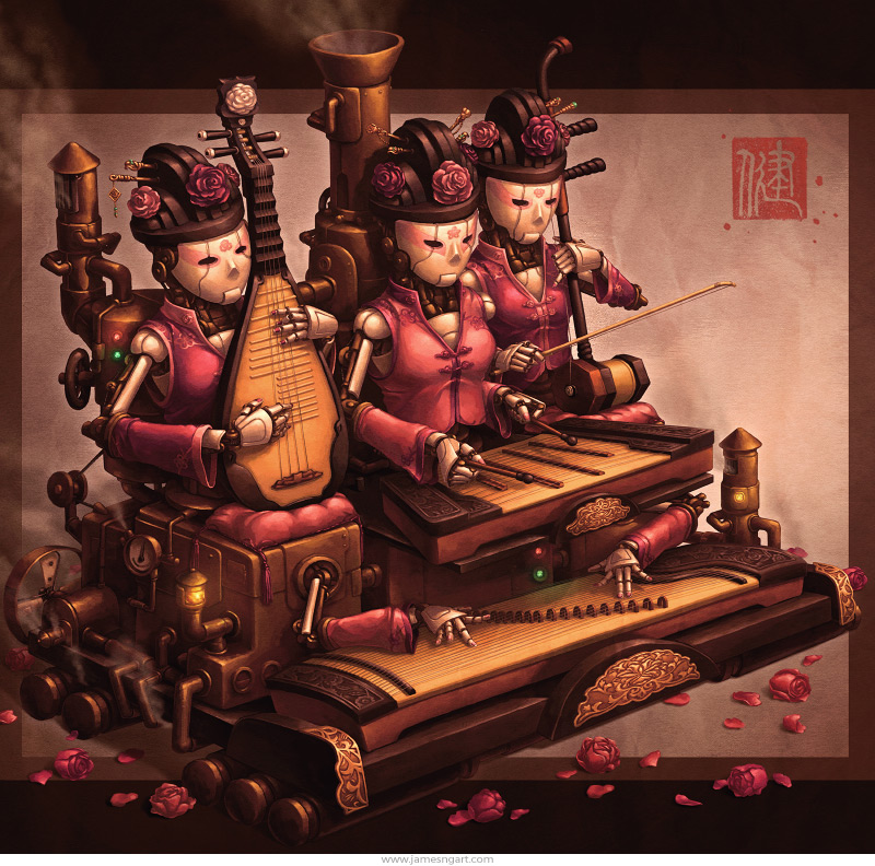 Court Band Chinese steampunk music illustration.