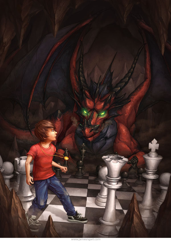 Dragon fantasy art book cover illustration.