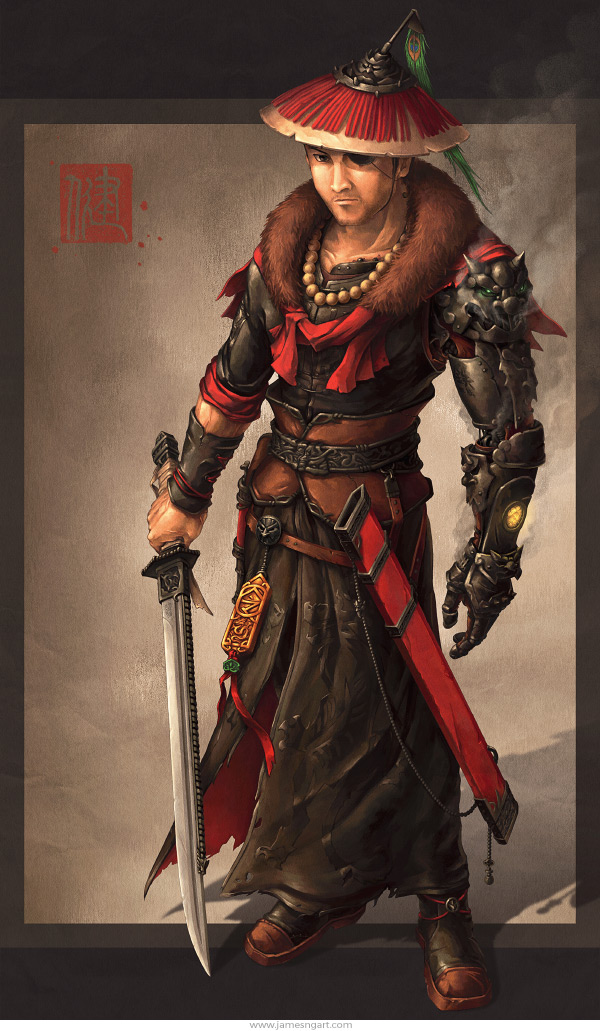 Imperial Sheriff Chinese steampunk swordsman character design.
