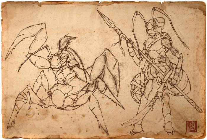 Insect warrior scifi concept art.