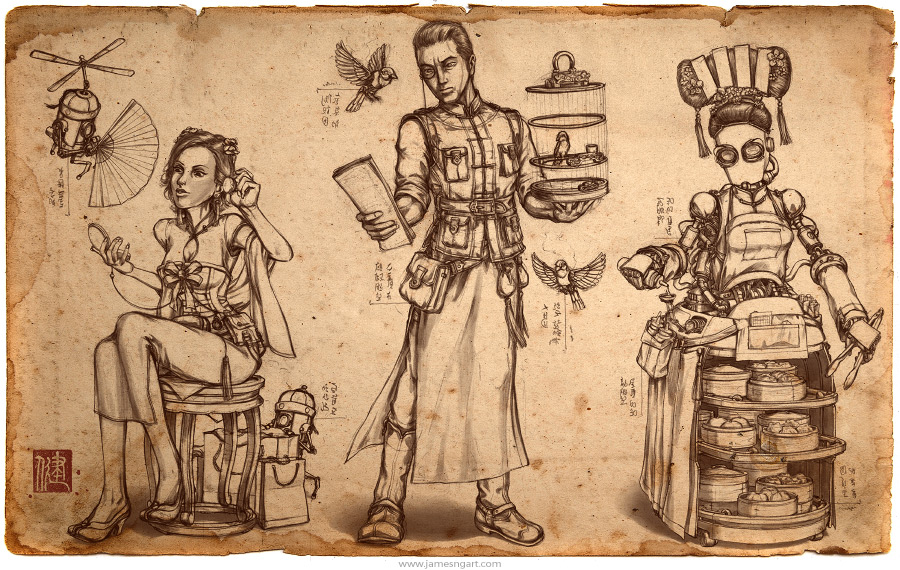 Sketch of steampunk Teahouse concept art.