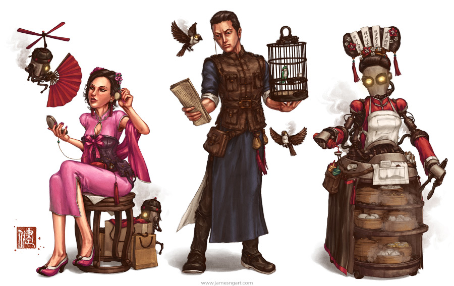 Teahouse Chinese steampunk character design.