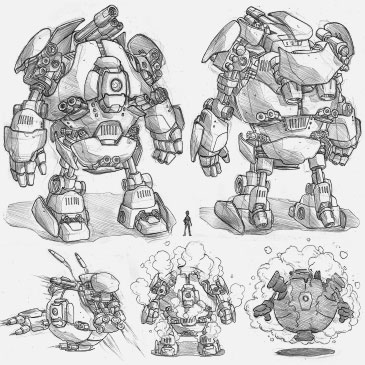 Scifi Robot character design concept art.