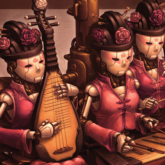 Detail of Court Band Chinese steampunk illustration.