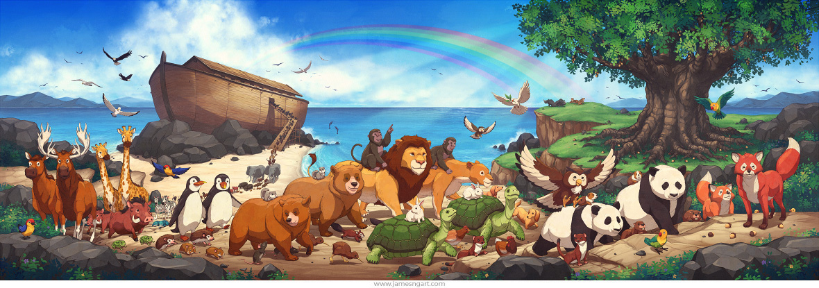 Noah's Ark wall mural by illustrator James Ng.