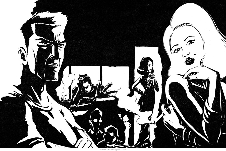 Noir ink illustration for Time Out magazine illustration.