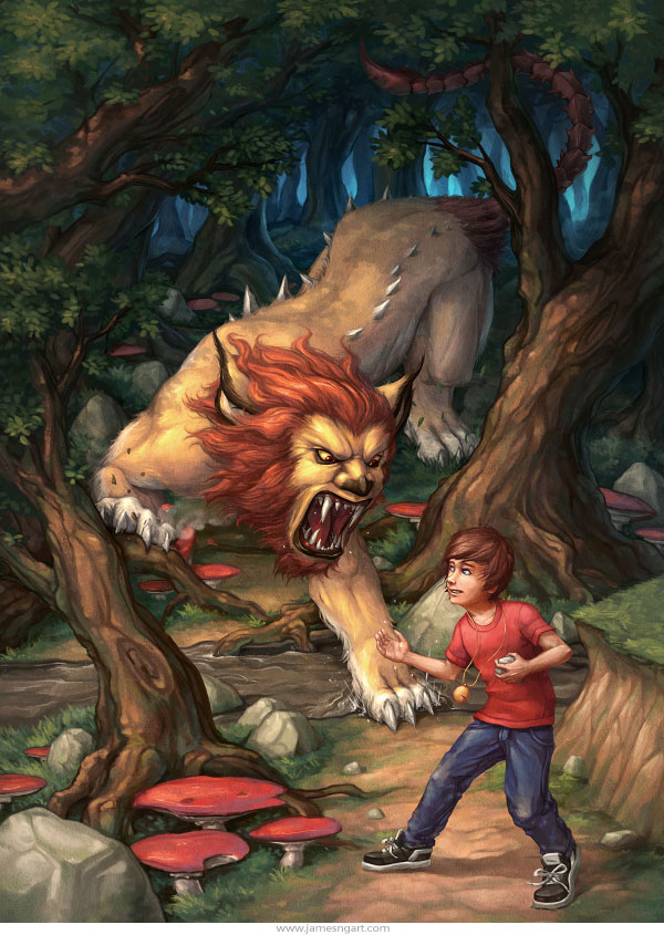 Manticore fantasy art book cover illustration.
