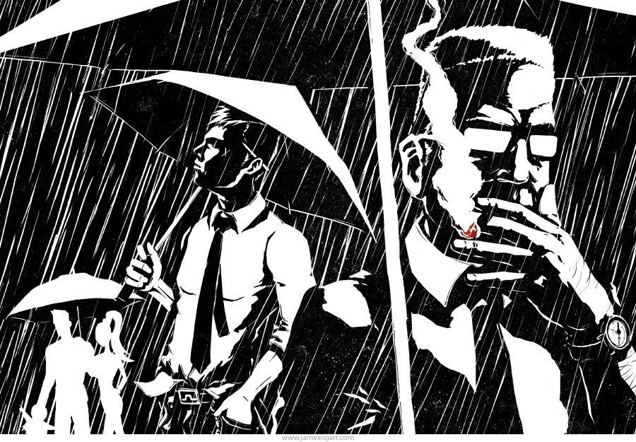 Noir ink illustration for Time Out magazine illustration.