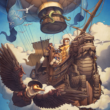 Steampunk dragon airship with an exotic crew.