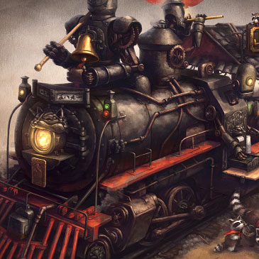 Raccoon Express steampunk concept art.